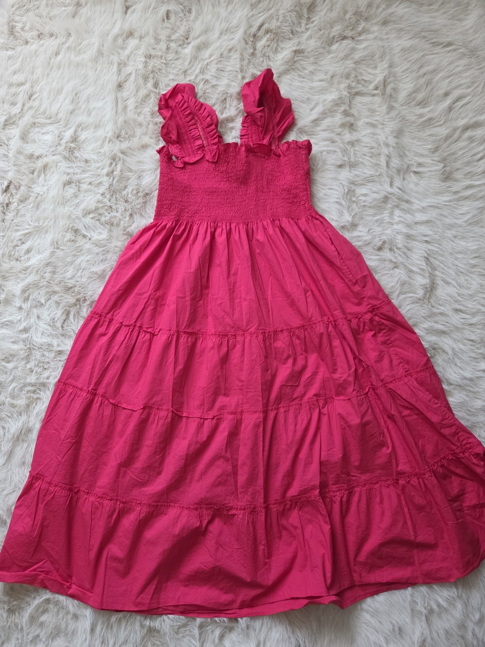 Hill House  Napa Pink Tiered Midi Dress with Ruffle Straps
